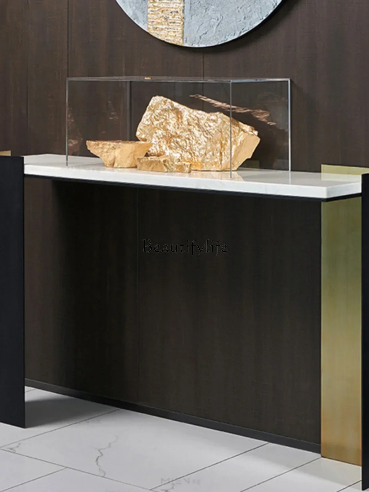 FGItalian light luxury entrance aisle foyer marble partition strip case stainless steel metal table