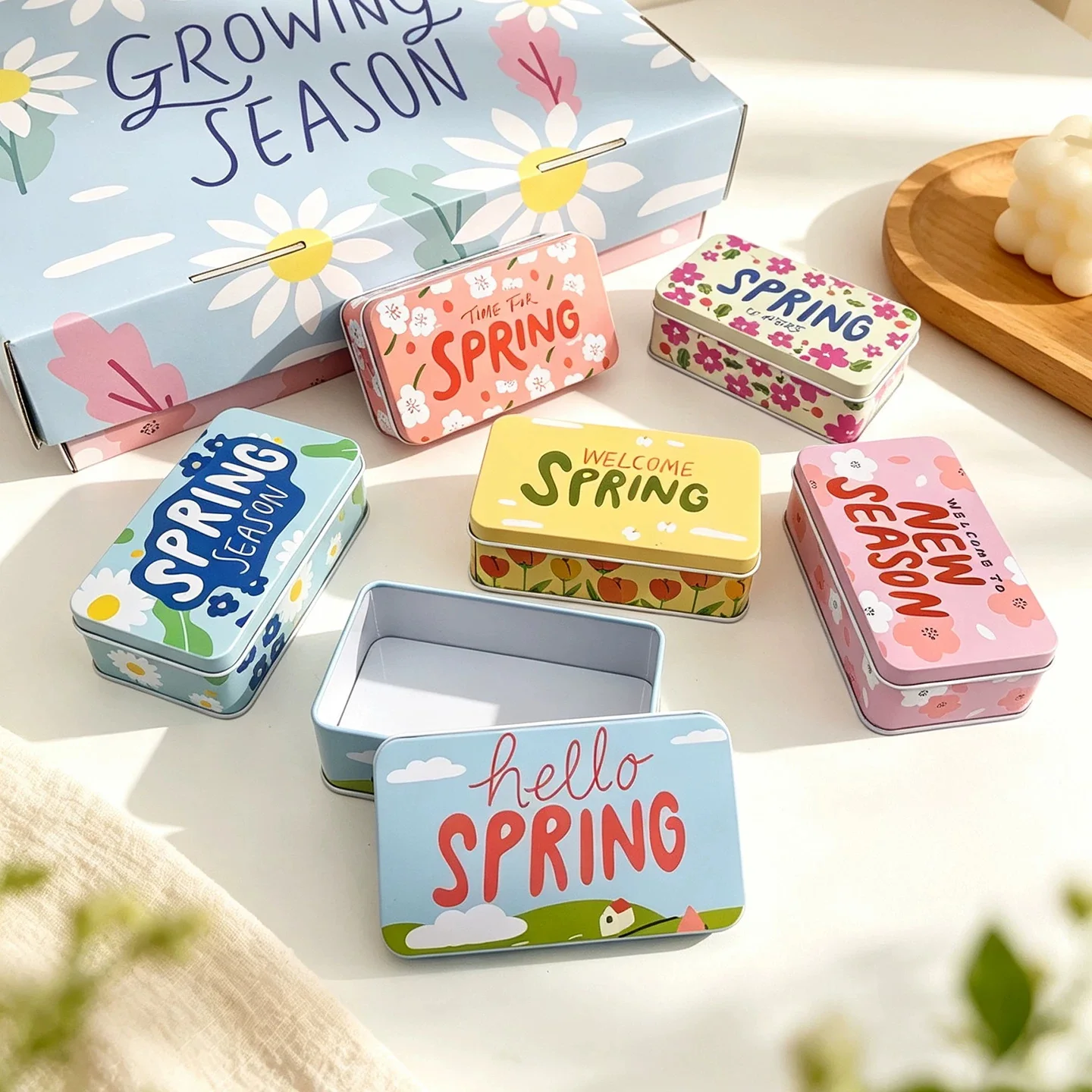 10 Pcs Spring Flower Print Rectangular Tinplate Metal Desktop Clutter Storage Boxes For Ornaments,Wedding Candy ,Sundry Goods