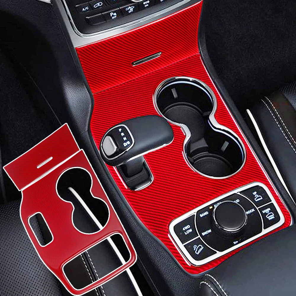 

Car Gear Shift Panel Decoration Cover Stickers for Jeep Grand Cherokee 2014 2015 Car Interior Accessories Real Carbon Fiber Red