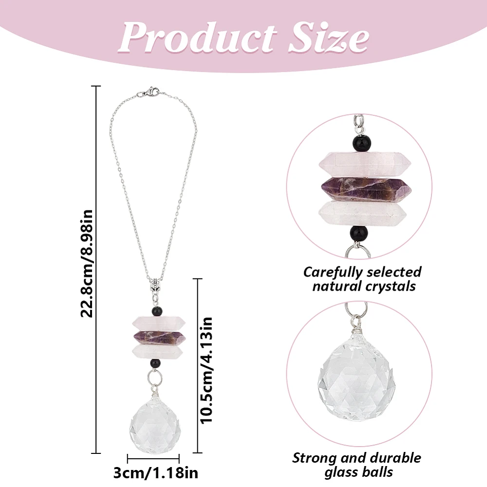 Amethyst Car Hanging Ornaments Quartz Car Pendant Charms Rainbow Glass Ball Dangling Suncatcher Rearview Mirror Accessories