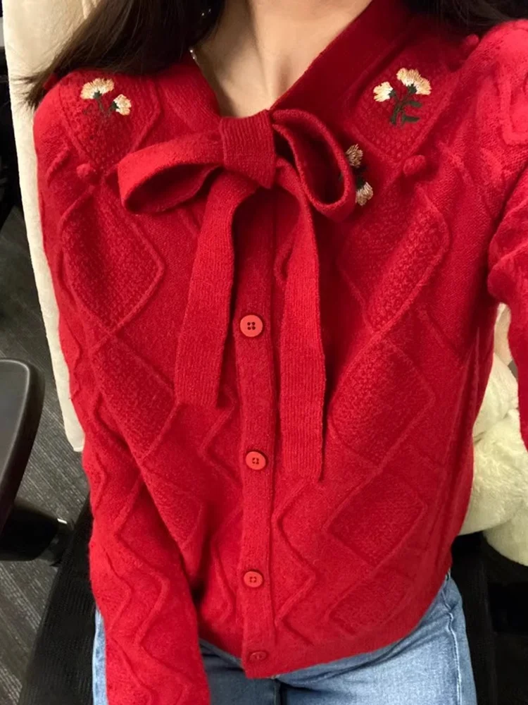 

Кардиган Cisas Aosphere красный вязаный с длинными рукавами, удобный, мягкий, зимний, женский, в корейском стиле, свободного кроя