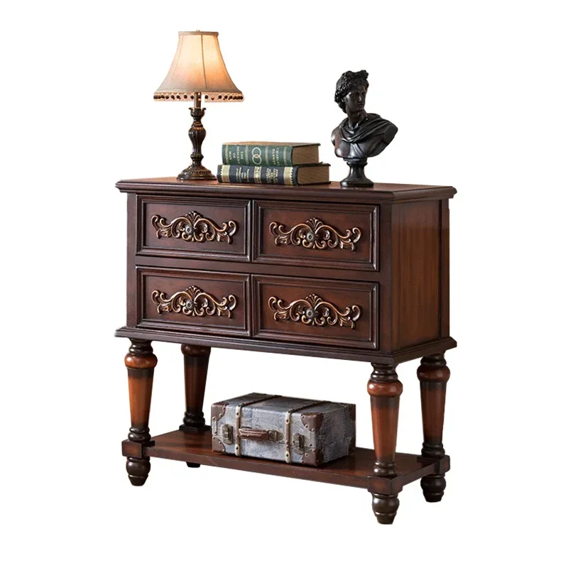 

European-Style Console Solid Wood American Country Drawer Hallway Table Side Cabinet Side View Chest of Drawers