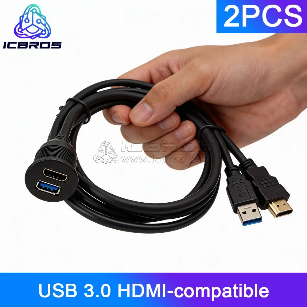 

2 шт. USB 3.0 HDMI-совместимый приборная панель «папа-мама» Водонепроницаемый встроенный монтажный двухпортовый кабель для