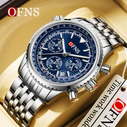 OFNS New Fashion Design Quartz Watch High Quality Steel Band Three Dial And Six Pin Timer Sports Waterproof Business Men's Watch