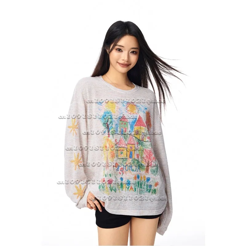 

2025 Autumn New Long Sleeve Graffiti 3D Printed Loose, Versatile, Breathable, Quick Drying Star Style
