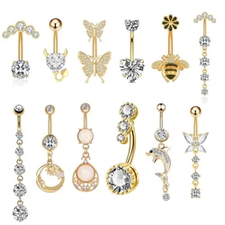 Animal Series Belly Button Piercing Gold Color Stainless Steel Butterfly Sexy Navel Piercing Ombligo Heart Curved Belly Jewelry