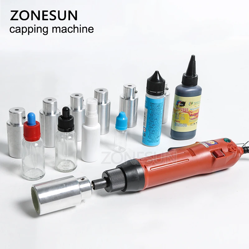 

ZONESUN ручной завинчивающий станок с плоской крышкой, набор электрических пластиковых бутылок с укупоркой с защитным кольцом, портативный носимый натяжитель крышки