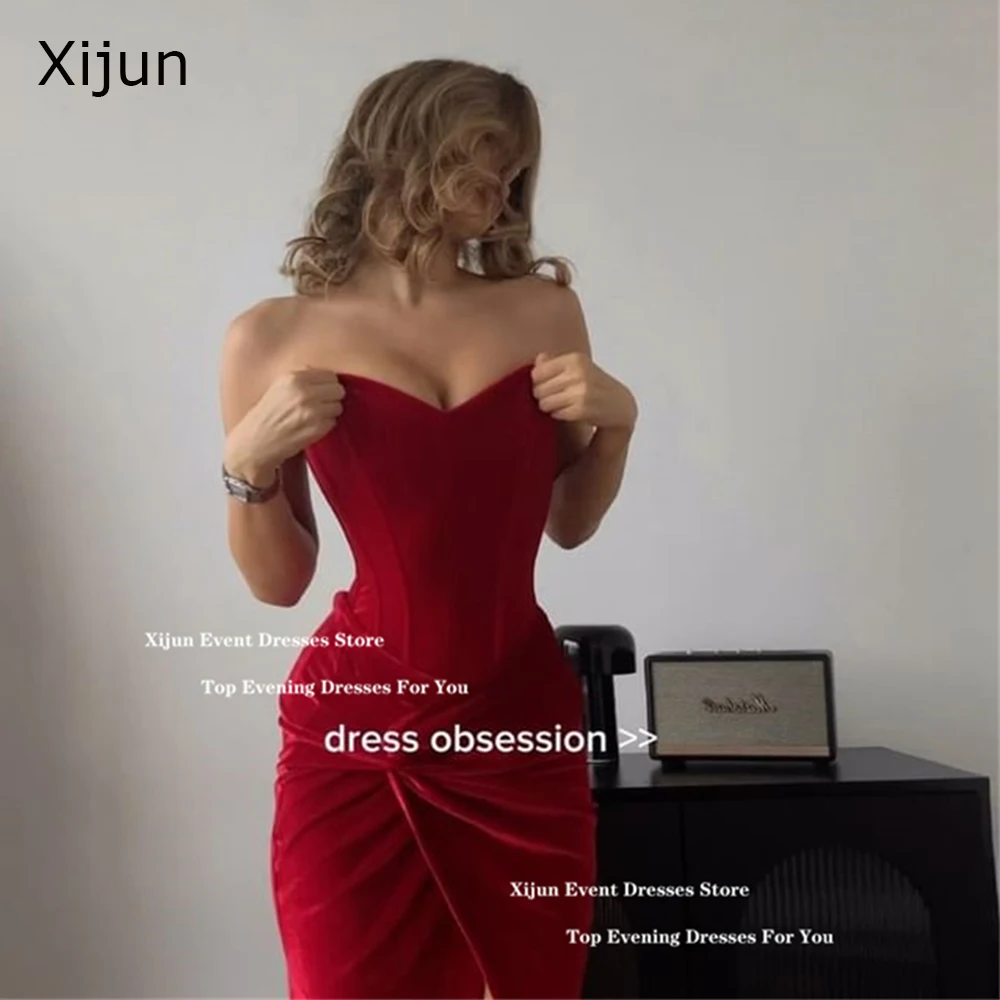 

Xijun Sexy Red Crepe Evening Dresses Mermaid Sweetheart Sleeveless Prom Dresses Corset Formal Occasion Prom Gowns 2024Customized