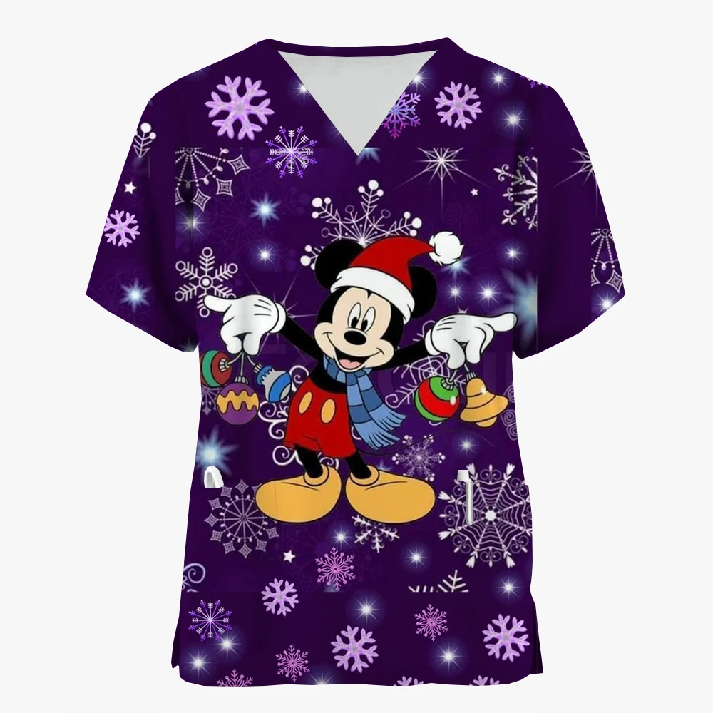 Nurse and surgeon isolation suits, nurse uniforms, short sleeved Christmas style Mickey Mouse skin management work clothes