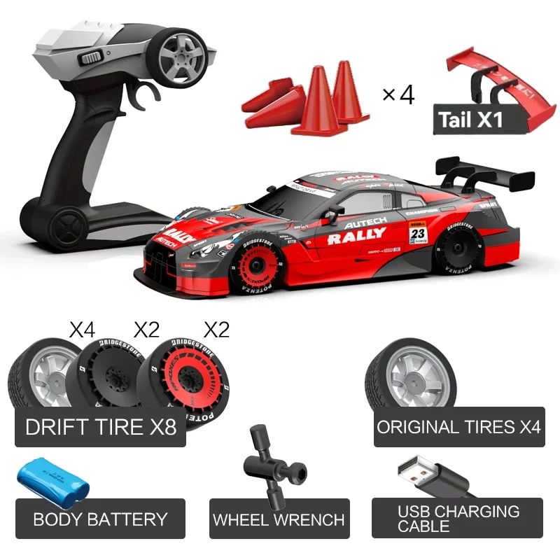 Drift Car 1:16 40km/h 2.4G 4WD High Speed 3 Type of Tire 2 sets of Tail Classic Edition Professional Racing Rc Cars for Adults