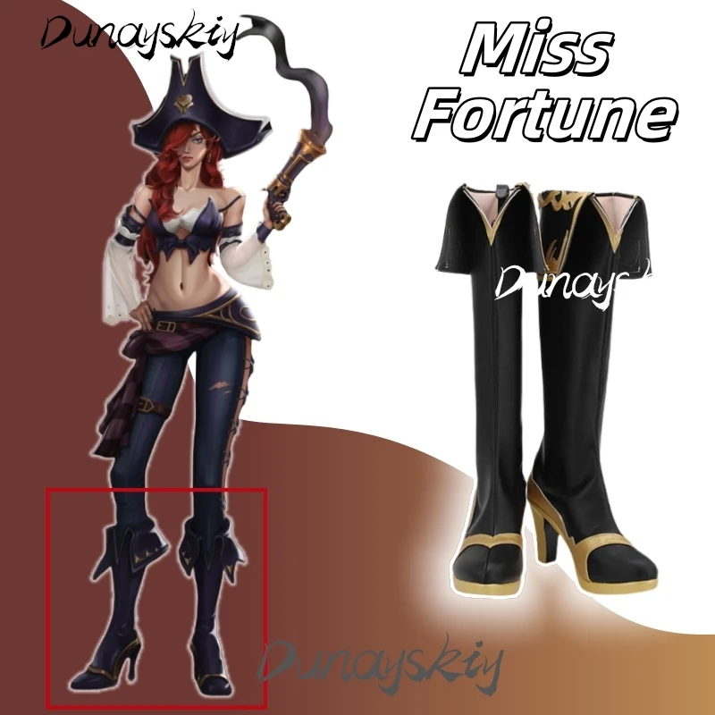 Miss Fortune Cosplay Shoes Black Boots Prop Game LOL The Bounty Hunter Role play Shoe for Halloween Christmas Customized