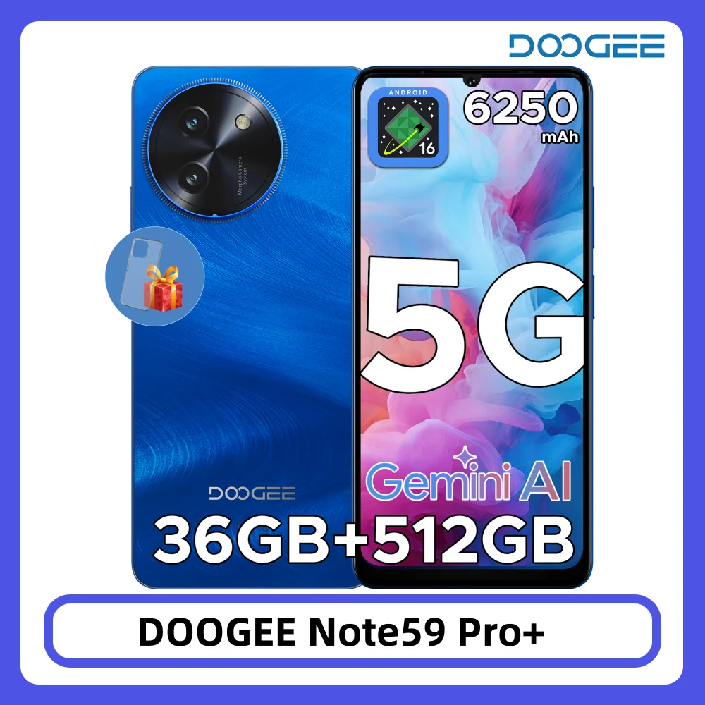 DOOGEE Note59 Pro+ 5G Smartphone 36GB 512GB 6,75" HD+ 120Hz Unisoc T8200 50MP Camera 6250mAh Batterij NFC Android 15 Mobiele Telefoon - afbeelding 2