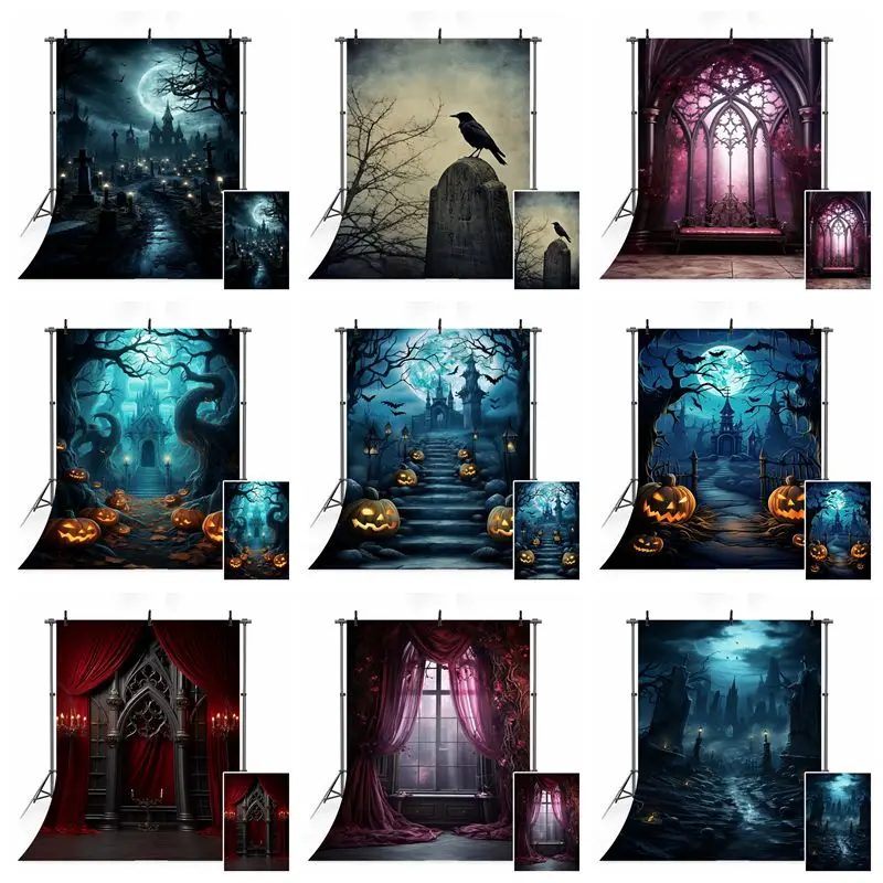 

Helloween Backdrop Photography Terrifying Forest Pumbpkin Lanterns Backgrounds Photo Photographic Studio Shoots Photocall Props