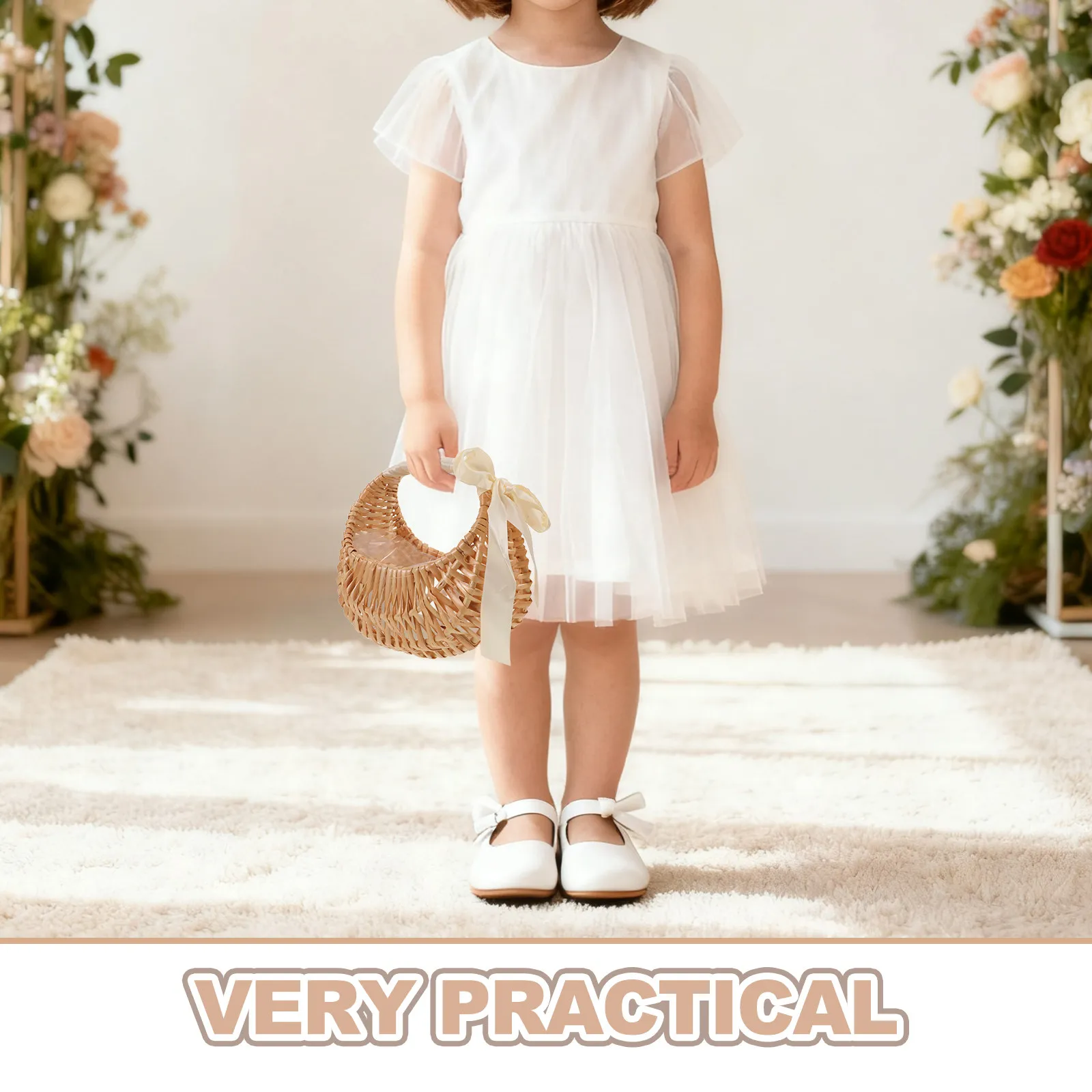 Flower Girl Basket Handmade Wicker Lightweight Large Capacity Portable Flower Petal Basket Wedding Ceremony Bridal Party