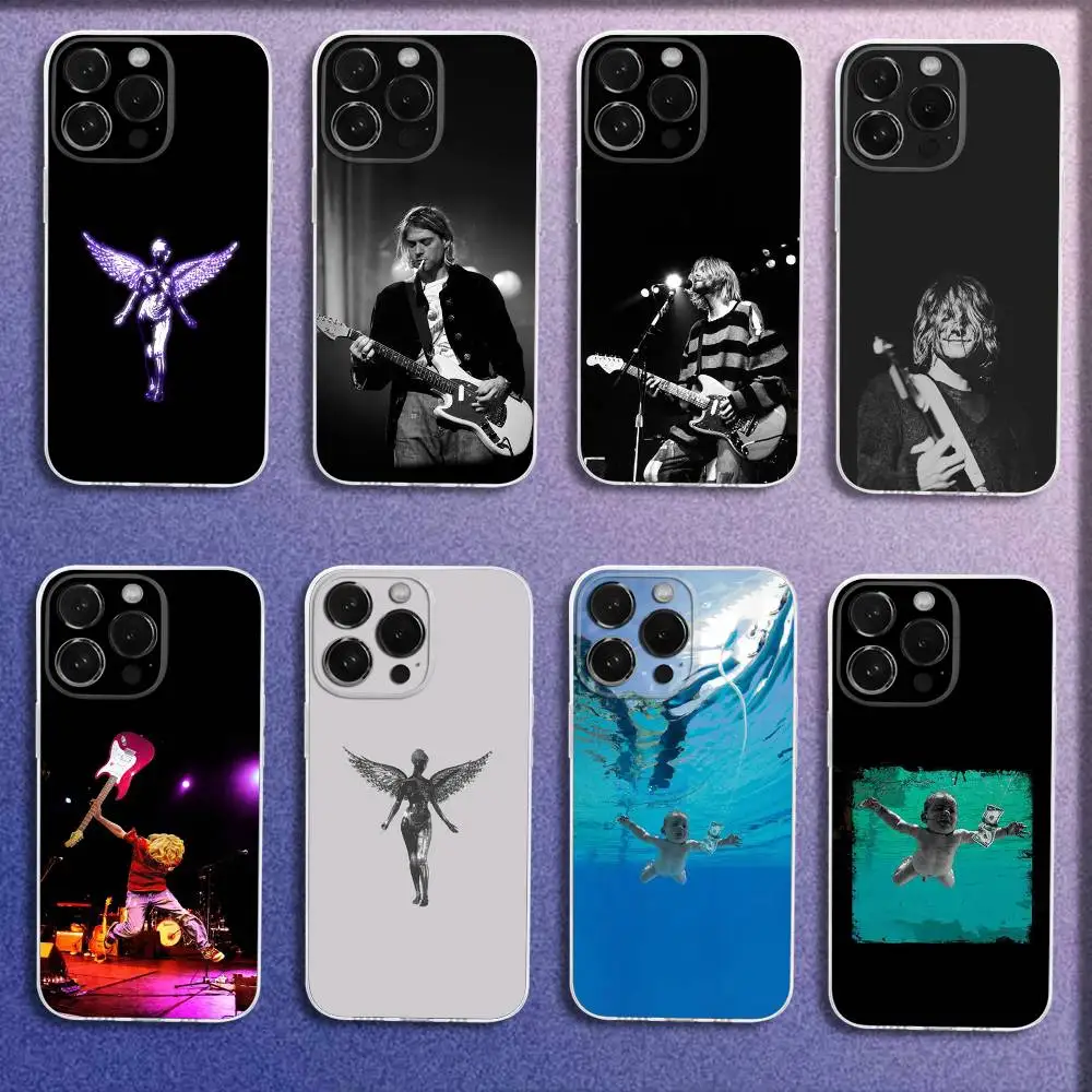 Capa de telefone para guitarra Singer K-Kurt C-Cobain para iPhone 16,15,14,13,12,11 Plus,Pro,Max,XR,XS,Plus,E,Mini Capa transparente