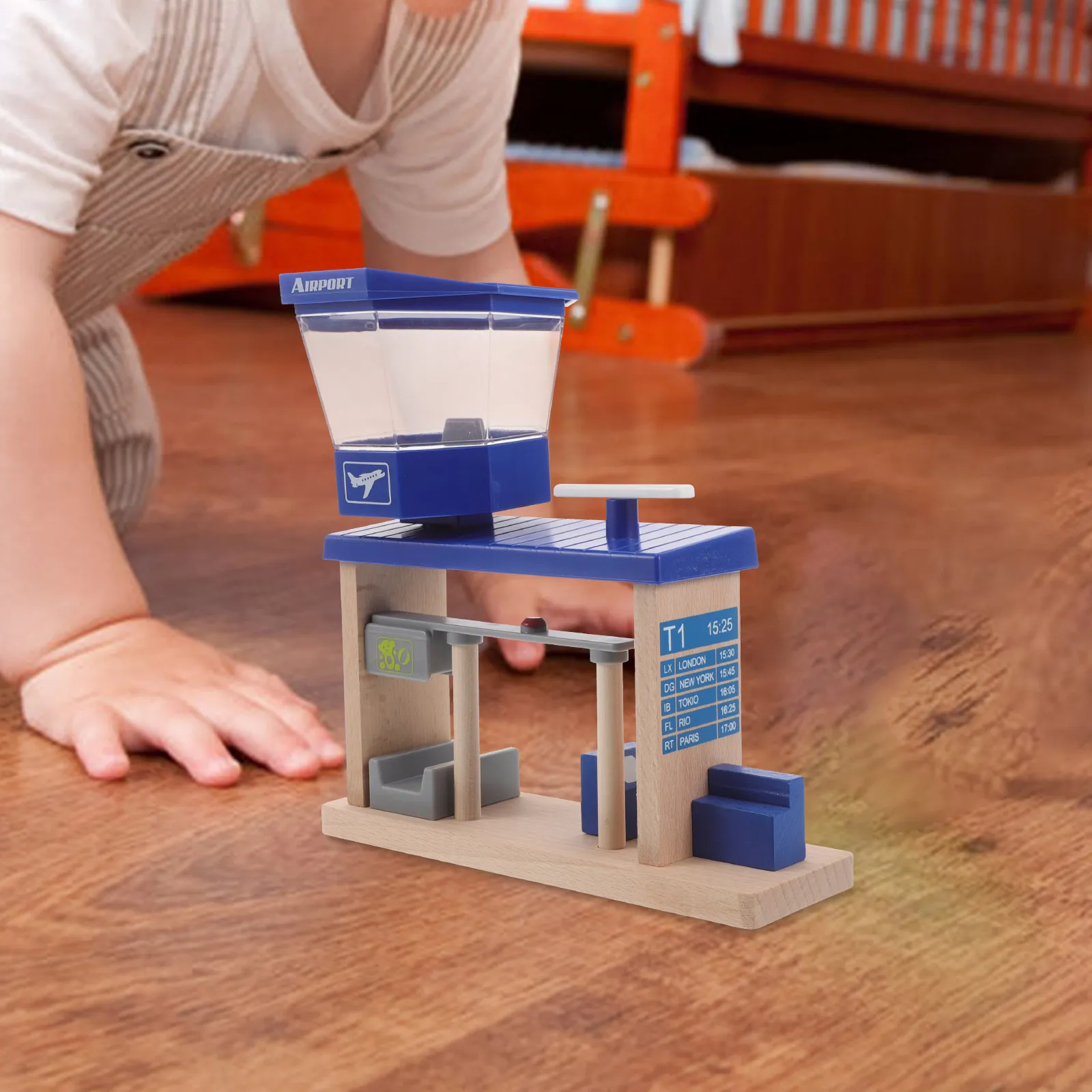 Wooden Airplane Station Barrier Accessory Interactive Role Play Learning Early Educational Airplane Track Toy Parking Garage