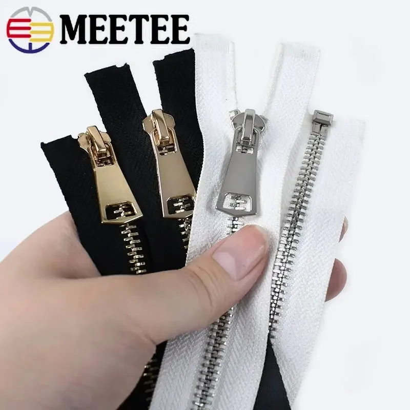 Meetee 5# 60-150cm Metal Zipper Open End Single/Double Sliders Long Zippers Clothes Down Jacket Coat Zip DIY Sewing Accessories