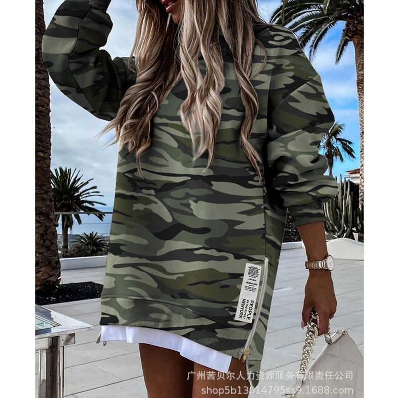 Sudadera holgada de manga larga con cremallera para mujer, jersey de Color liso con cuello redondo, estilo informal, para Otoño e Invierno