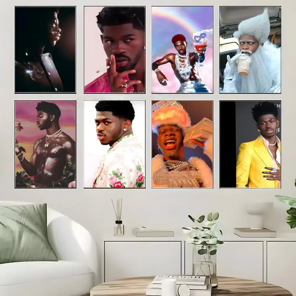 Music L-Lil Nas X-X Poster Self-adhesive Art Waterproof Paper Sticker Coffee House Bar Room Wall Decor