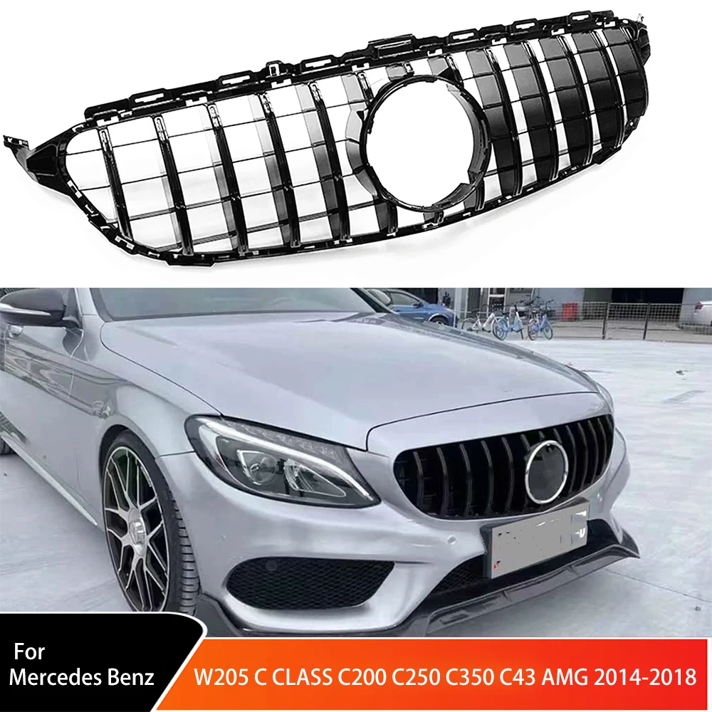 

Front Grill for Mercedes Benz W205 C CLASS C200 C250 C350 C43 AMG 2014-2018 Grille Upper Bumper Hood Mesh Body Kit Grid