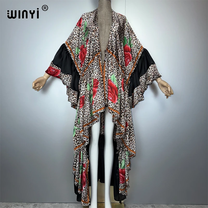WINYI abaya Africa woman Kimono Evening dress Beach wear muslim women loose puff(ed) sleeves Cardigan boho Holiday kaftan robe