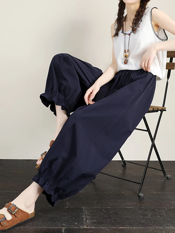 Summer Thin Nine-Point Flower Bud Pants Women's Loose All-Match Harlan Ice Silk Cuffed Harlan Pants Casual High Waist Elastic...