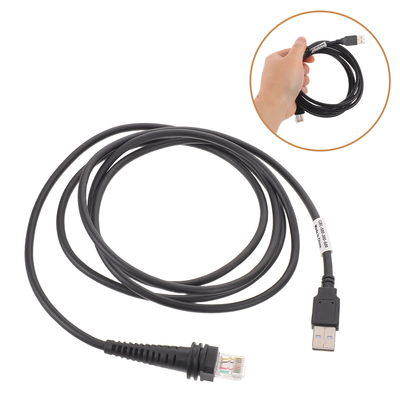 2M Replacement USB Barcode Scanner Cable USB A to Rj45 10 Pin Modular Plug Cord for Pos Terminal Cash Register Inventory