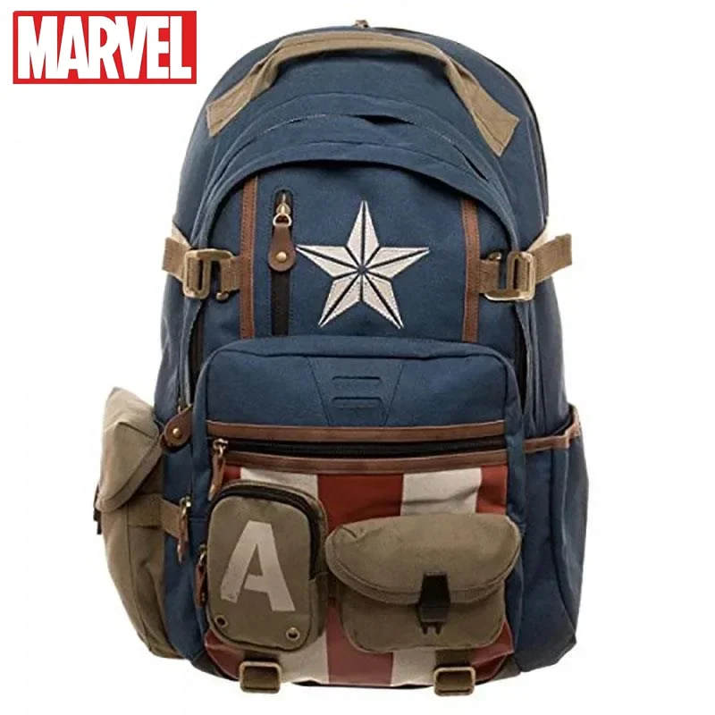 Marvel Cartoon Captain America Fashion Trend Travel Outdoor Lightweight Personalized Creative Student Cotton Backpack Boy\'s Bag