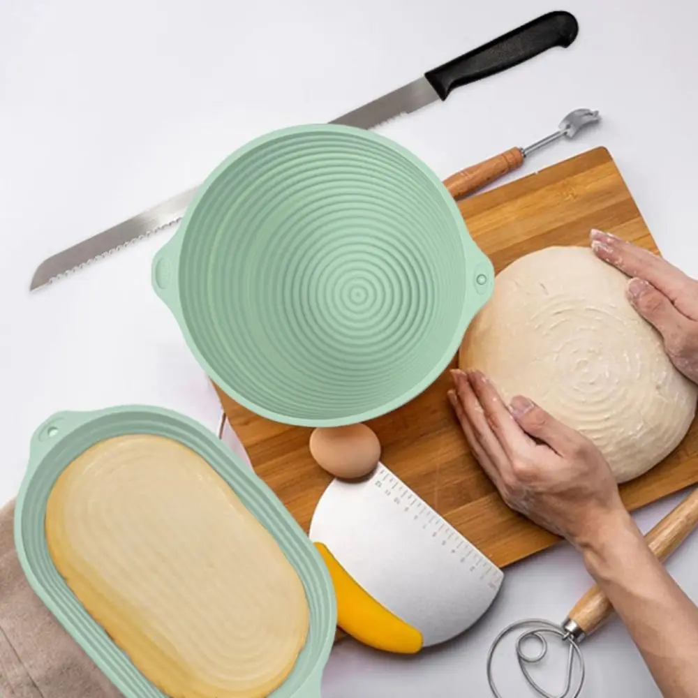 Silicone Bread Proofing Basket Round/Oval Space-saving Dough Proofing Bowl Foldable Build-in Steel Wire