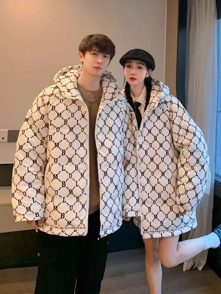 New Couple Fashion White Duck Down Jacket Men\'s Winter New American Casual Hooded Loose Large Size Trend Thickened Down Coat