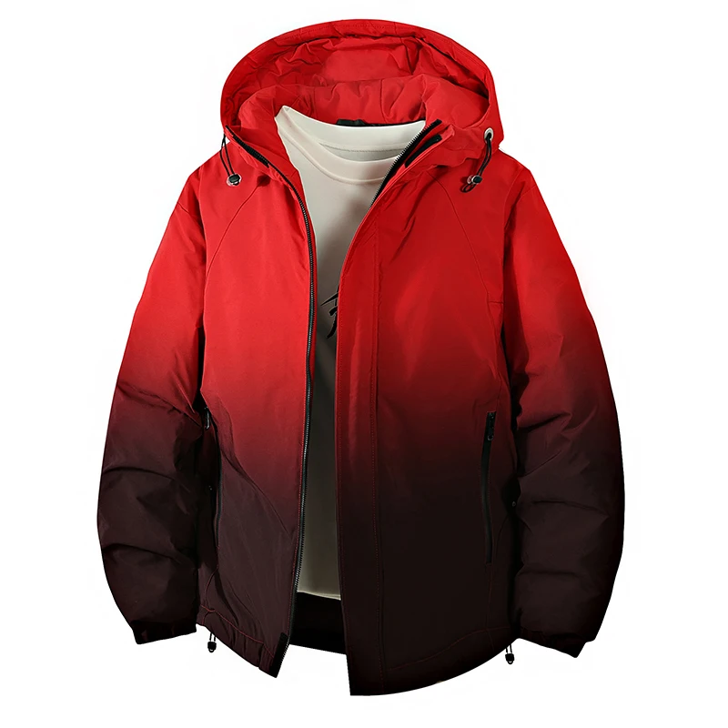 Casual Gradient Hooded Grey Duck Down Jacket 2025 Winter Men's Youth Streetwear Fashion Puffer Coat Thick Padded Parkas Clothing
