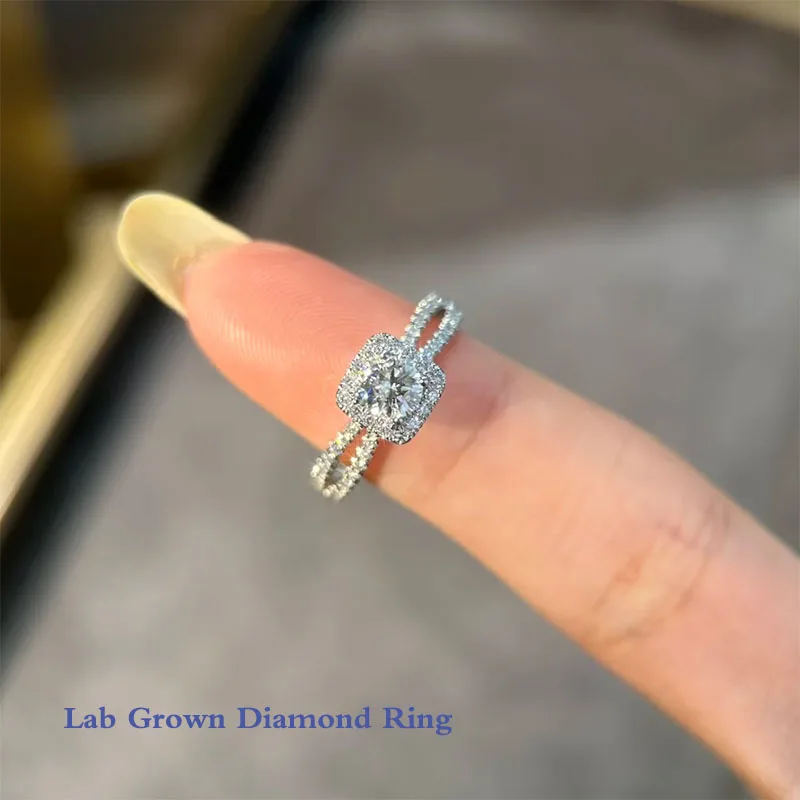 

0.5CT Round Cut DE VS-VVS IGI Certificate HPHT Lab Grown Diamond Ring In Real Platinum 950 Halo Rings Annivesary Gift For Lady