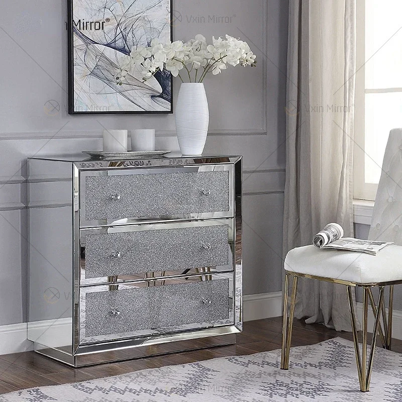 Mirrored chest of drawers, glass sideboard, modern bedroom drawers, storage cabinets, living room, storage cabinets,