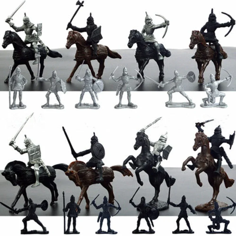 28 pçs cavaleiros medievais guerreiros soldados cavalo warhorse modelos brinquedos conjunto de brinquedo das crianças modelo 5-7 cm estatuetas em miniatura