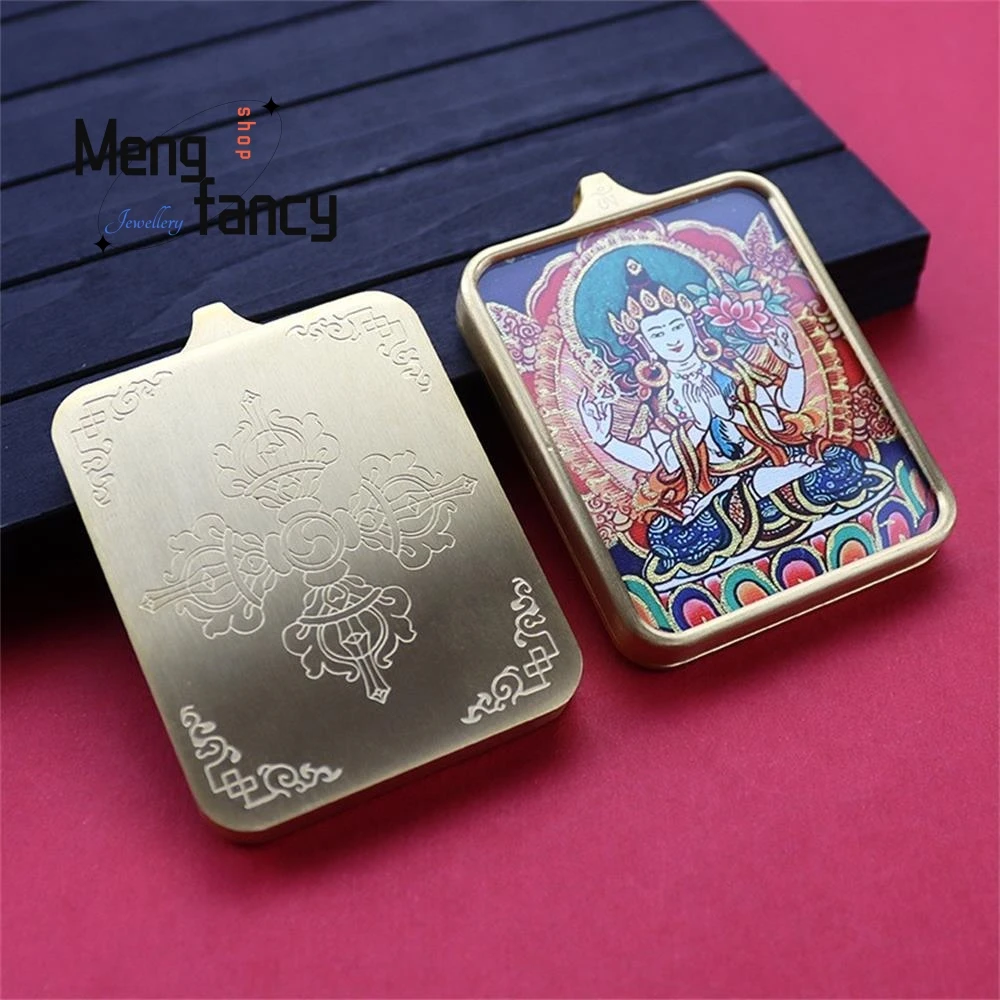 

Tibetan-style Titanium Steel Thangka Hand-painted Gold-embellished Eight Guardian Deities Gawu Box Amulet Pendant Couple Jewelry