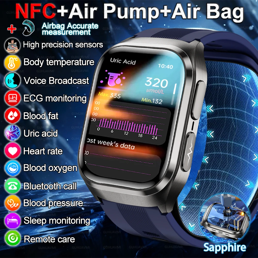 

2025 Новые Смарт-часы для здоровья и кормления грудью, точные измерения артериального давления, с подушкой безопасности воздушного насоса, липиды в крови, умные часы для мужчин