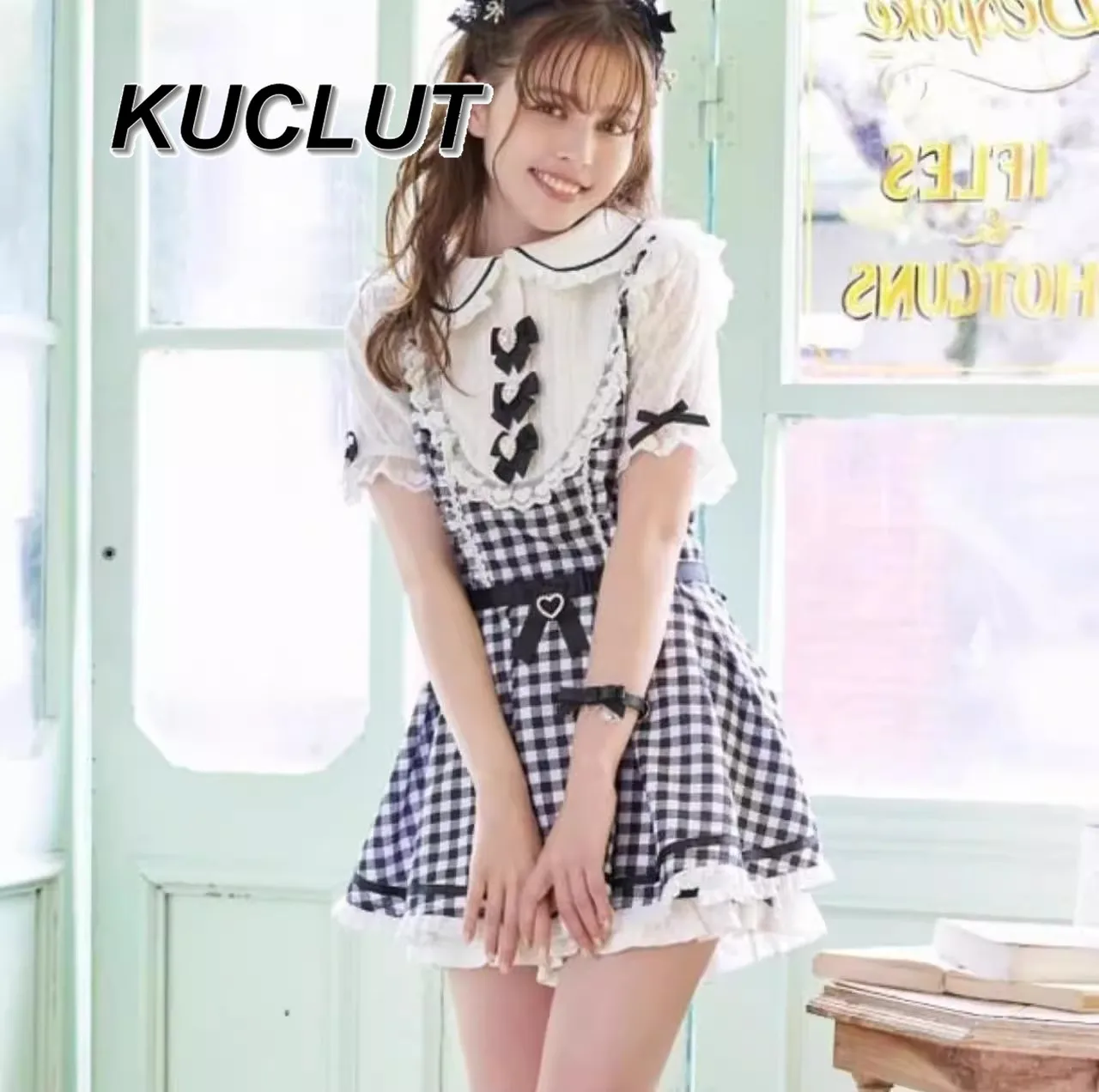 

Women's 2 Piece Sets Lolita Japanese Sweet Short Sleeve Dress and Shorts Set Female Spring Summer Casual Dresses Suit
