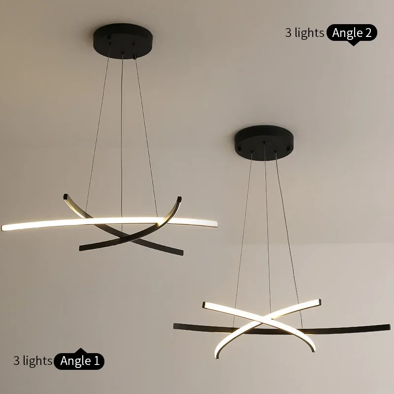 Lampadario moderno e minimalista nero con striscia di illuminazione per isola della cucina, per sala da pranzo, soggiorno, lampadari a LED