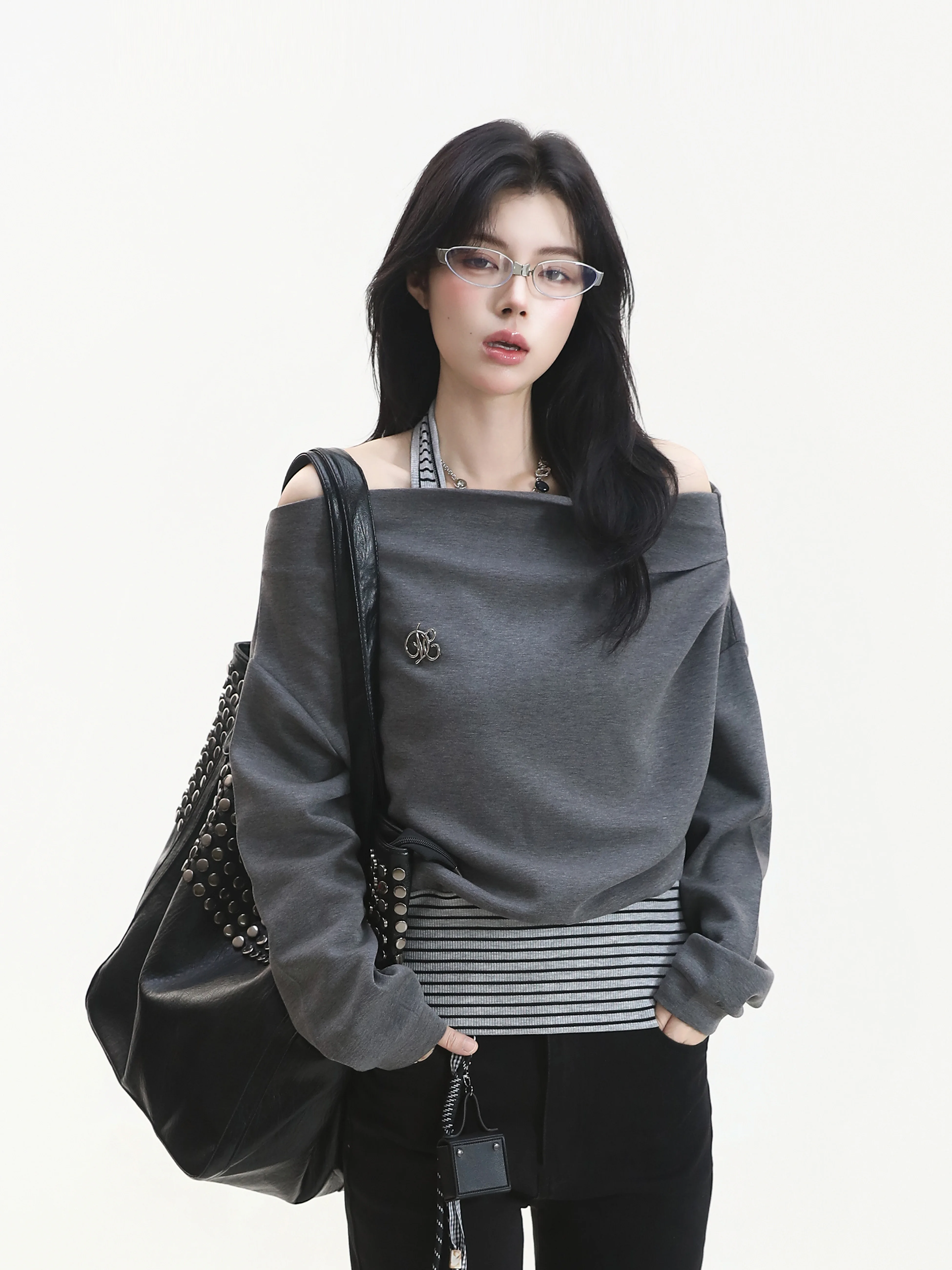 Slim Fit Striped Neck Hanging Long Sleeve Pure Desire Style T-Shirt Korean Casual Fashion Casual Breathable Comfortable Cotto...