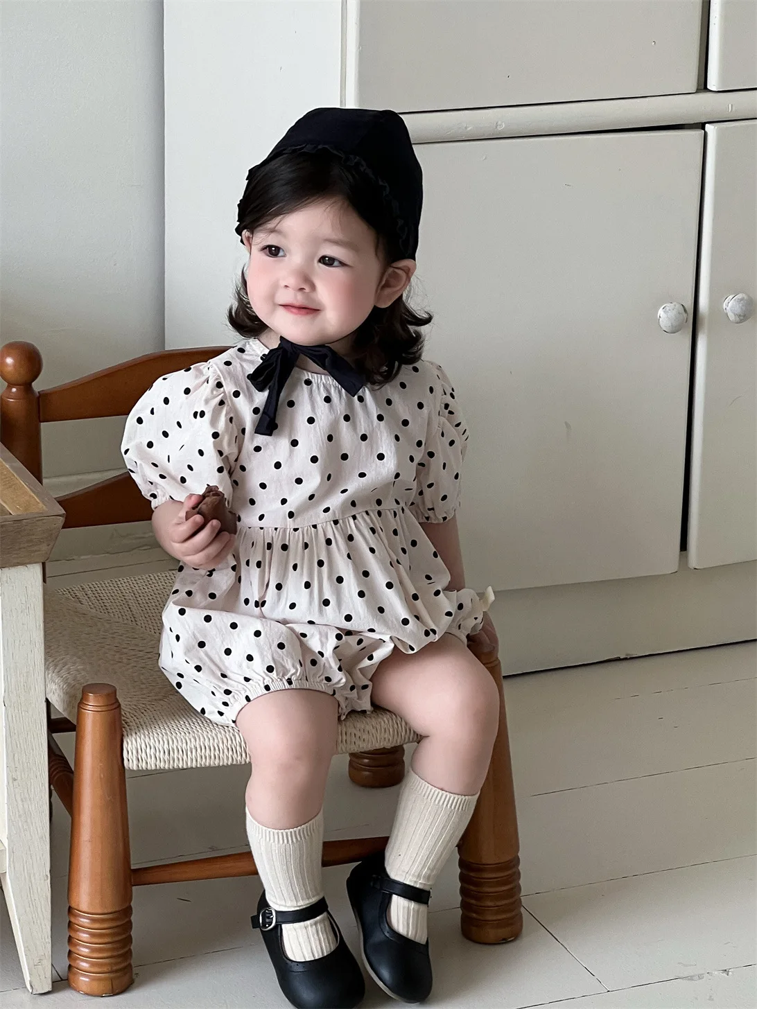 

2025 Summer New Baby Girl Cute Dot Bodysuit Newborn Cute Princess Cotton Short Sleeve Jumpsuit Toddler Girl Clothes 0-24M