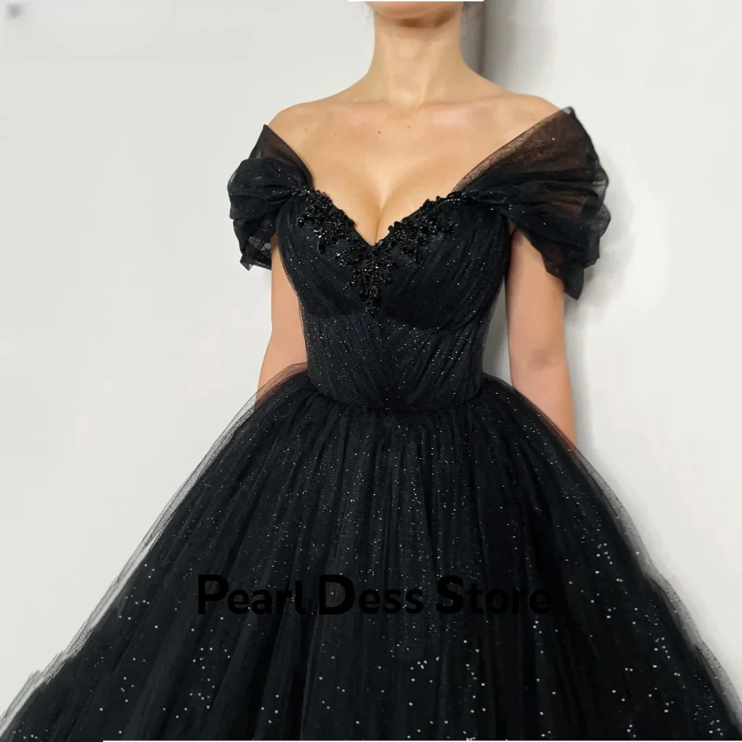 

Black ball dress off the shoulder glitter evening dress sheer tight corset wedding dress party dress