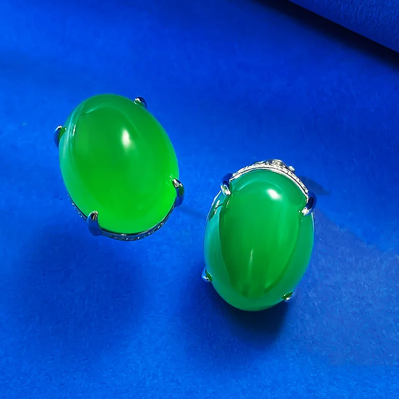 2024 New 925 Pure Silver Full Diamond Inlaid 12 * 16 Jade Marrow Earrings Rich Women's Luxury Inlaid Earrings Hot Selling