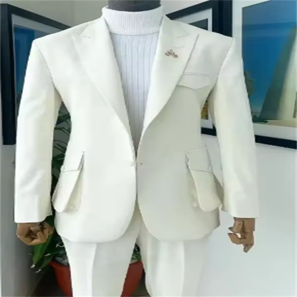 

Wedding Men's Suits Masculino Elegant Costume Single Breasted Peaked Lapel 2 Piece Jacket Pants Casual Blazer Hombre