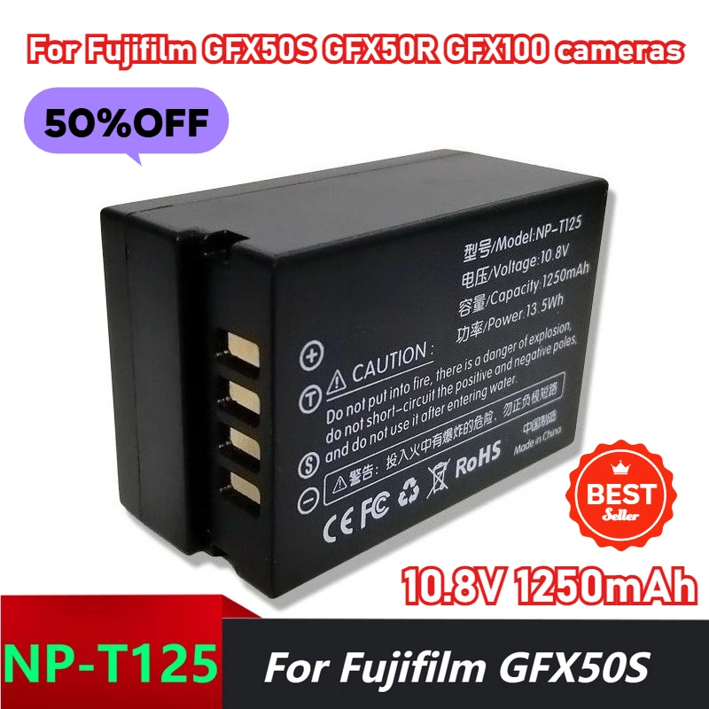 

New 10.8V 1250mAh for Fujifilm GFX50S GFX50R GFX100 Cameras Fujifilm NP-T125 Battery T12