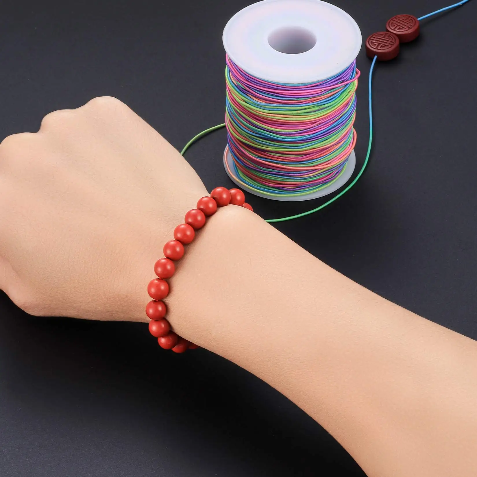 حبل مرن، خيوط حبال الديكور، سلك سلسلة مطاطي بلون قوس قزح، سلسلة صياغة القماش للسوار والمجوهرات #5