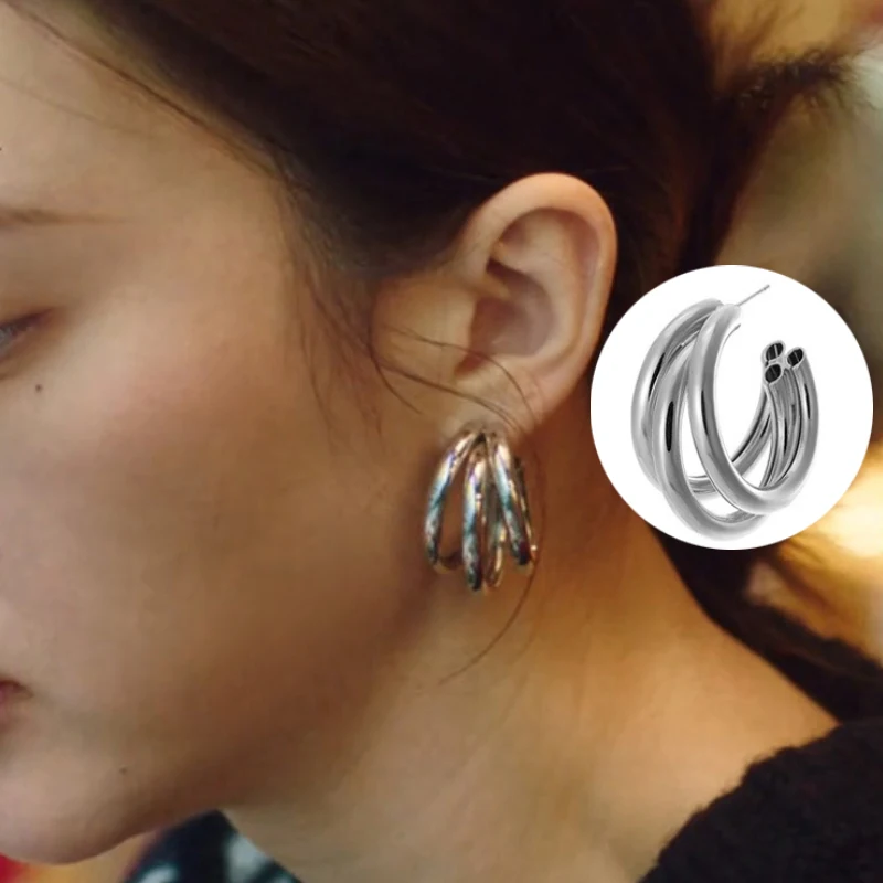 Neue koreanische Mode c-förmigen Ohrring übertrieben plattiert Goldfarbe Schmuck weiblich ins geometrische Nische kalten Stil Ohrringe