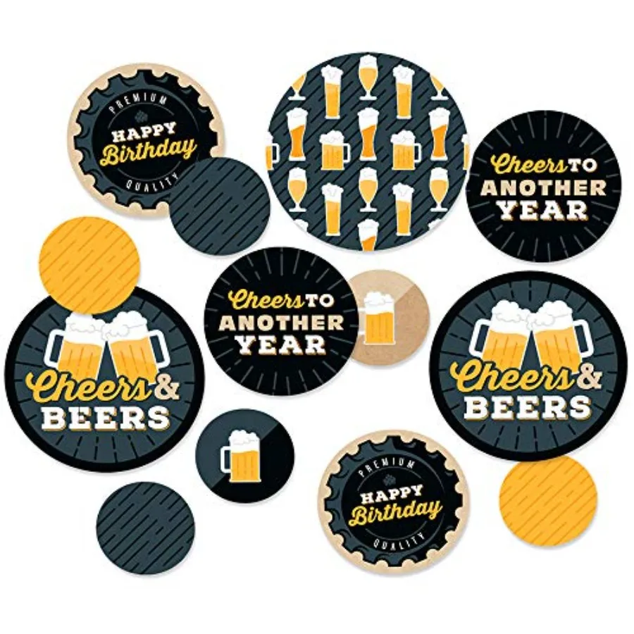 

Cheers and Beers Happy Birthday - Birthday Party Giant Circle Confetti - Party Decorations - Large Confetti 27 Count