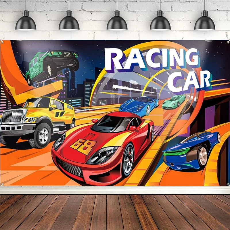 Photography Backdrop Racing Car Wheels Wild Hot Racer Party Wild Happy Racer Background Banner For Wild Racer Wall Party Decor