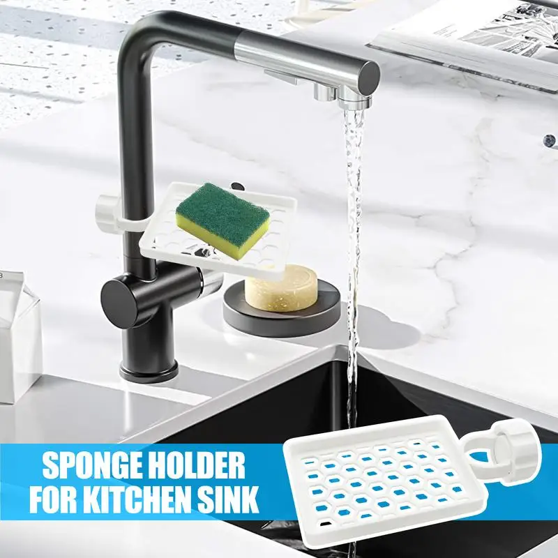 

Держатель губки над краном для кухонной раковины, сушилка для кухонной раковины, мыльница без сверления, нескользящий лоток для посуды для ванной комнаты