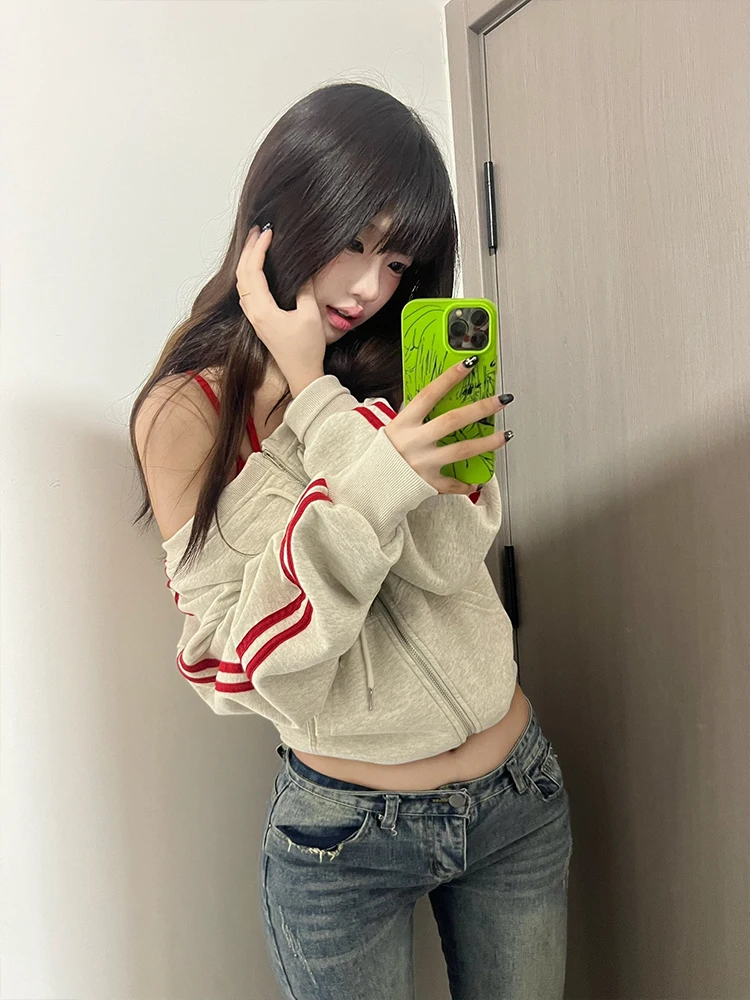 

American Sle Hot Girl Long Sve Sweatirt Women Spring Autumn New Slimming Sports oulder Exposure No Cap Top